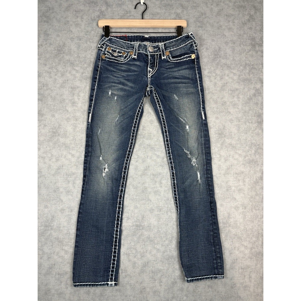 True Religion Julie Super T Jeans Womens 28 Made USA Y2K Thick Stitch Distressed